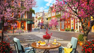 Springtime Street amp Calm Spring Jazz Music at Outdoor Coffee Shop Ambience for Relax Good Mood 4K [upl. by Liscomb87]