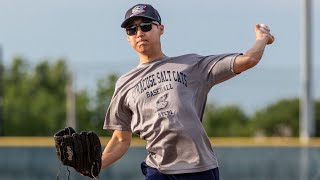 US Capitol police officer injured in insurrection throws first pitch in Syracuse NY [upl. by Nallac]