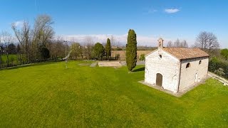 Flying above landscapes 1 Sacello di San Pietro  Castello di Godego [upl. by Urbas]