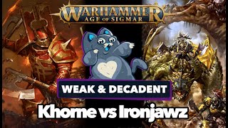 Khorne vs Ironjawz  Age of Sigmar Battle Report [upl. by Rusel]