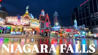 Niagara Falls CANADA  ☔️ Night Walking Tour In The City  Lundy’s Lane  Clifton Hill  The Falls 🎧 [upl. by Rue797]