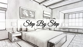 How to Draw A Bedroom in Two Point Perspective  Step By Step [upl. by Valencia]