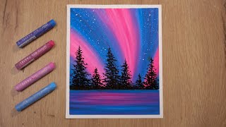 Oil Pastel Drawing for Beginners Northern Lights [upl. by Nibuz]