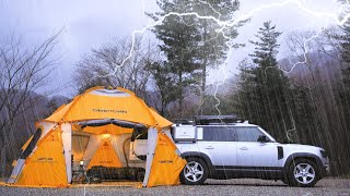 ⭐FIVESTAR TENT ☔MAXIMAL Camping In the Winter Rain  Land Rover DEFENDER [upl. by Eladnek]