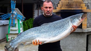 Whole Salmon baked in Salt  Oven Fish Cooking  GEORGY KAVKAZ [upl. by Parrott]