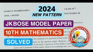 jkbose 10th class 2024 model papers mathematics new pattern jkbose class 10th model paper 2024 [upl. by Irem]