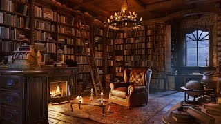 Old Book Shop Ambience  Rain amp Thunder Sounds  Warm Fireplace  Sleep Study Meditation [upl. by Iluj979]