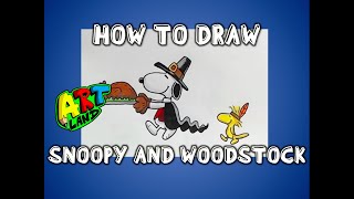 How to Draw SNOOPY AND WOODSTOCK THANKSGIVING [upl. by Czarra]