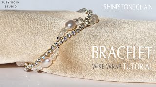 Rhinestone Chain Wire Wrap Bracelet Tutorial Easy Bracelet DIY Bangle DIY Jewelry How to make [upl. by Acacia]