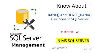 RANK and DENSERANK functions in SQL Server chapter 45 [upl. by Bristow248]