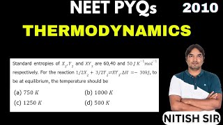 Standard entropies of X2Y2 and XY3 are 6040 and 50 J K1mol1 respectively For the reaction [upl. by Ylrebmik]