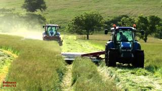 Mowing with Three Tractors and Four Mowers [upl. by Katuscha]