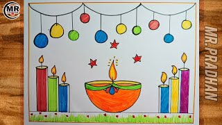 Happy Diwali Drawing  how to draw diwali drawing  pataka drawing deepawali drawingदिवाली ड्राइंग [upl. by Spense]