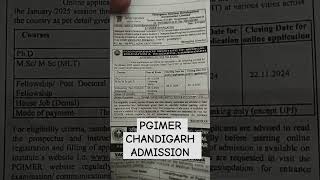 Pgimer chandigarh admission 2024 pgimer mscadmission phdadmission2024 [upl. by Pier]