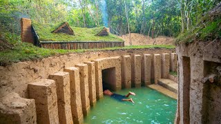 Building Underground Hut with Grass Roof and Fireplace and Kitchen Clay [upl. by Tnecnev]