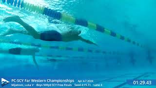 Luka Mijatovic Swims 41483 in the 500 free at Far Westerns 2024 [upl. by Enenej]