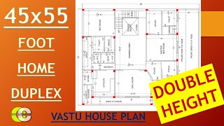 45X55 North Facing Duplex House Plan With Double Height II Vastu House Plan II [upl. by Refinnaej]