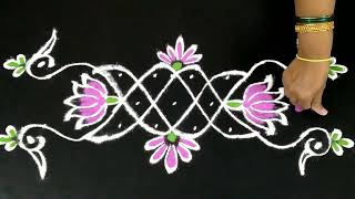 Easy border rangoli design for festivals Friday rangoli Lotus rangoli Simple kolam [upl. by Johen]