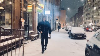 Stockholm Walks Skånegatan  Nytorgsgatan on a snowy winter evening [upl. by Mossman649]