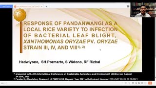 ICSAE8 ID 101 RESPONSE OF A LOCAL RICE VARIETY PANDANWANGI TO INFECTION OF BACTERIAL LEAF [upl. by Mochun945]