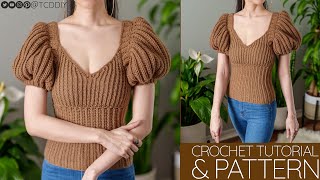 How to Crochet Puff Sleeve Top  Pattern amp Tutorial DIY [upl. by Nodaj]