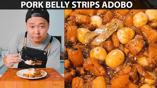 PORK BELLY STRIPS ADOBO w ITLOG PUGO Pimp Ur Food  Tipsy D [upl. by Layor825]