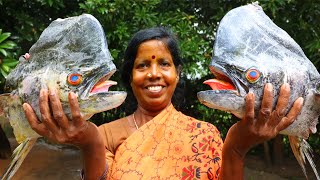 GIANT FISH HEADS RECIPE  Mahi Mahi Fish Heads Gravy  Meen Thalai Kulambu  Village Mom Cooking [upl. by Eural]