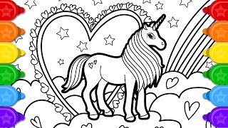 Glitter Unicorn Coloring and Drawing for Kids  How to draw a Glitter Unicorn Coloring Page [upl. by Harimas]