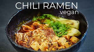 Vegan Chili Ramen Recipe  Spicy Red Broth Noodle Soup [upl. by Aniretac]