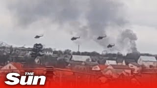 Swarm of Russian helicopter gunships blitzing Ukraine airport as Putin launches invasion [upl. by Hamas762]