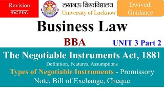 Negotiable Instruments Act 1881 types of negotiable instruments Cheque Business law bba [upl. by Eirok754]