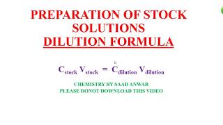 Stock Solution Dilution Formula How to prepare Stock SolutionsNumericalsURDU\HINDISAAD ANWAR [upl. by Einaled]