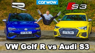 VW Golf R vs Audi S3  ¡reseña y 0100kmh comparación de 14milla y prueba de frenado [upl. by Philbert]