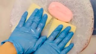 Asmr soap sponge squeeze🧼🧼soapy sponge squeeze asmrsounds relaxing [upl. by Ailatan498]