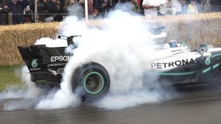 Valtteri Bottas doing DONUTS amp BURNOUT at Goodwood FOS  Mercedes AMG F1 W08 EQ Power [upl. by Anilef]