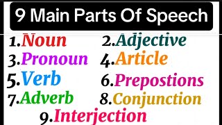 9 Parts Of SpeechNounsPronounsVerbs AdverbsAdjectivesArticlesConjunctions Interjections [upl. by Enelyk]