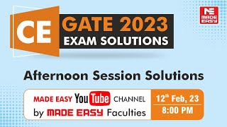 GATE 2023 Civil Engineering CE  Afternoon Session LIVE Exam Solutions By MADE EASY Faculty Panel [upl. by Doner21]