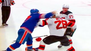 Anders Lee Timo Meier Fight FULL CLIP Devils vs Islanders  NHL Highlights [upl. by Sivet]