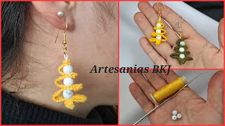 Hoy te enseño a hacer estos ARETES DE ARBOLITO a crochet  TUTORIAL Christmas earrings [upl. by Ambrogio]