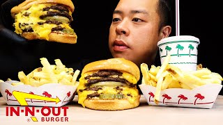 ASMR IN N OUT 4X4 CHEESEBURGER FRIES amp A STRAWBERRY MILKSHAKE SATISFYING EATING ASMRCRAVINGS [upl. by Ssac420]