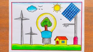 Save Energy Drawing  Save Energy Poster Drawing Easy Steps  Energy Conservation Day Drawing Easy [upl. by Arnold]