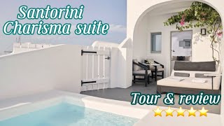 Where To Stay In Santorini  Oia’s Beautiful Charisma Suites  Review  Tour with live Video 5⭐️ [upl. by Eemyaj559]