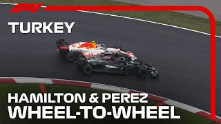 Hamilton amp Perez’s WheelToWheel Battle  Turkish Grand Prix 2021 [upl. by Berrie]