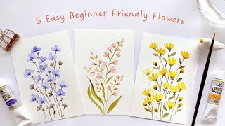 3 EASY beginner friendly watercolor flower doodles 2nd edition [upl. by Eniamahs]