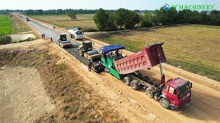 Dongfeng Dumped Truck Dumping Gravel To Asphalt Paving XCMG Building Road Foundation Techniques [upl. by Corydon565]