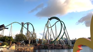 Incredible Hulk Coaster  Islands Of Adventure OffRide Footage Sunset View [upl. by Gonzales]