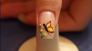 Butterfly springtime motif as fingernail design [upl. by Saxela]