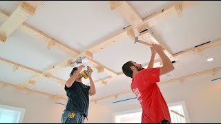 Carpenters Install Coffered Ceiling [upl. by Amitak]