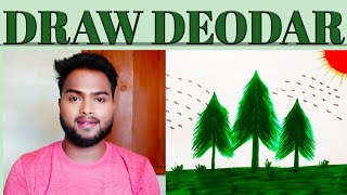 26HOW TO DRAW DEODAR TREE🌲Deodar tree with sunset view [upl. by Koal]