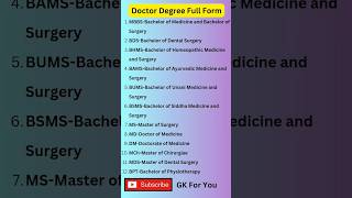 Doctor Degree Full Form  MBBSBDSMSMDBHMSBAMSDMBPT full forms shorts viral shortsvideogk [upl. by Aneerol]